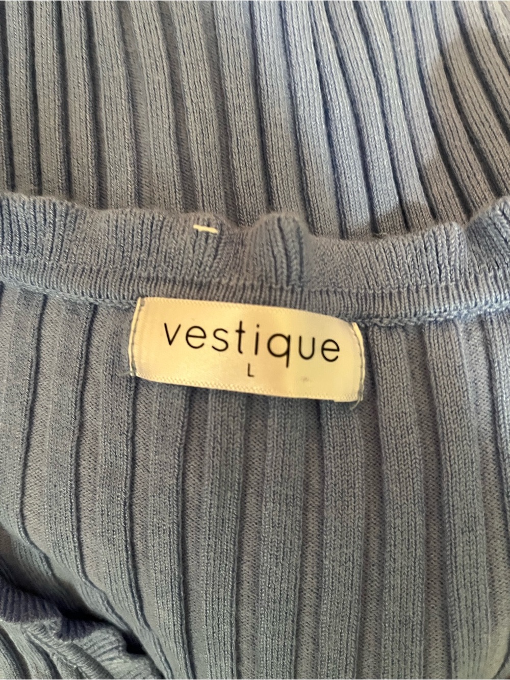 vestique Light Blue Ribbed Ruffle-Trim Button Front Top - Picture 9 of 10